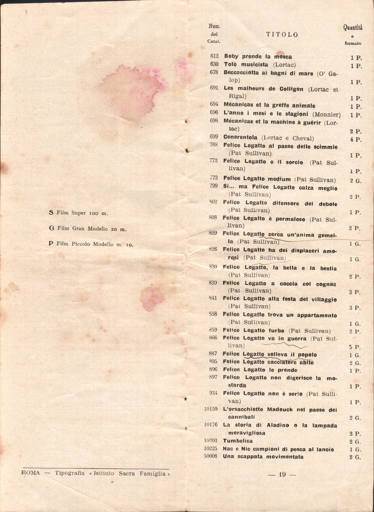 Catalogue Pathé-Baby italien - 1930