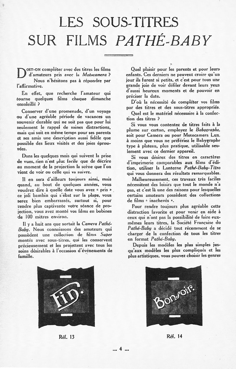 Les sous-titres sur film Pathé-Baby - avril-mai 1932 - Le Cinéma Chez Soi - page 1