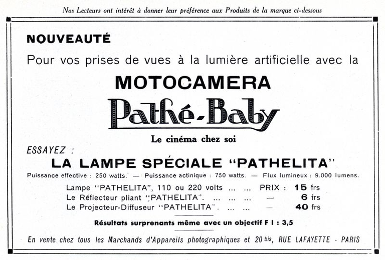 Motocaméra Pathé-Baby - Lampe Pathélita - 1935