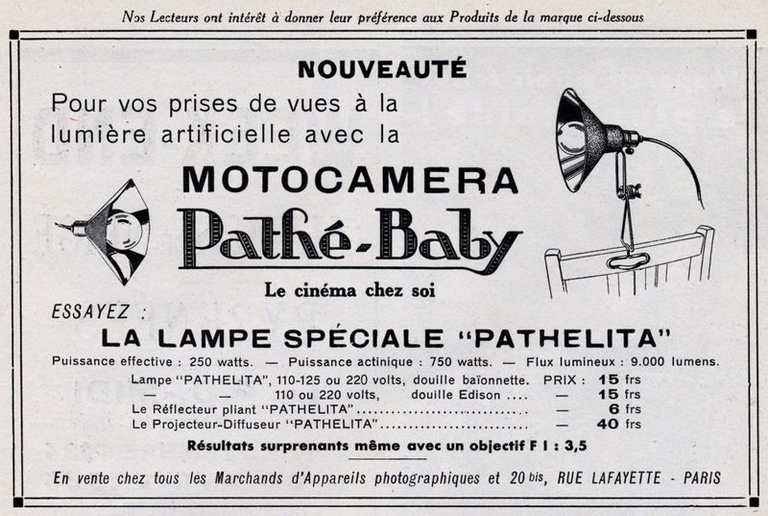 Motocaméra Pathé-Baby - Lampe Pathélita - 1935