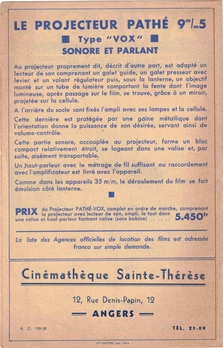Projecteur Pathé Vox sonore - 1937