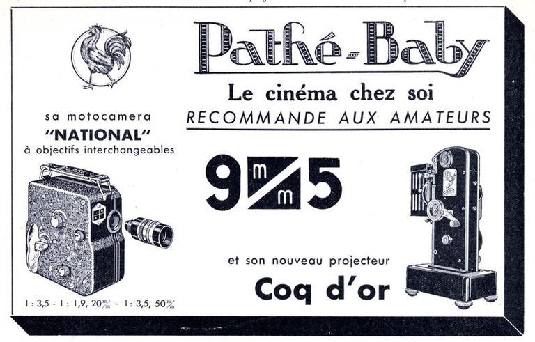 Motocaméra Pathé-Baby type National - Projecteur Coq d'Or, Super 100 - 1938