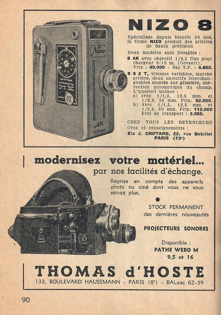 Caméra Pathé Webo M 9,5 mm ou 16 mm - juin 1951