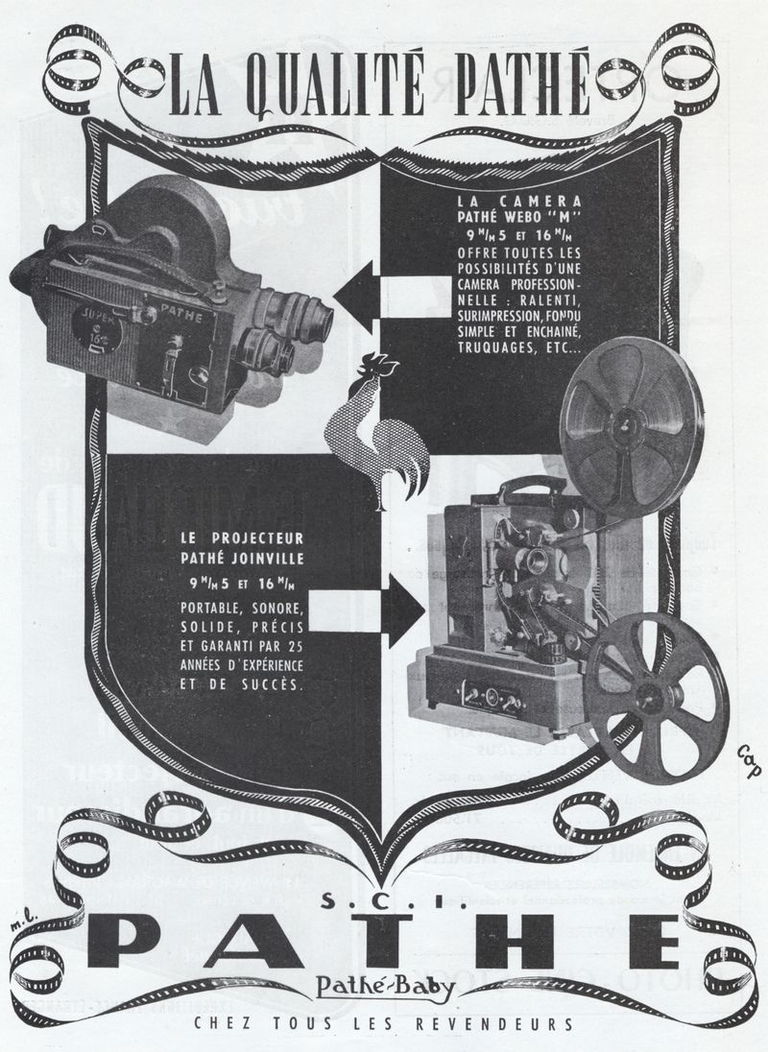 Caméra Pathé Webo M 9,5 mm ou 16 mm - Projecteur Pathé Joinville muet ou sonore 9,5 mm ou 16 mm - 1951