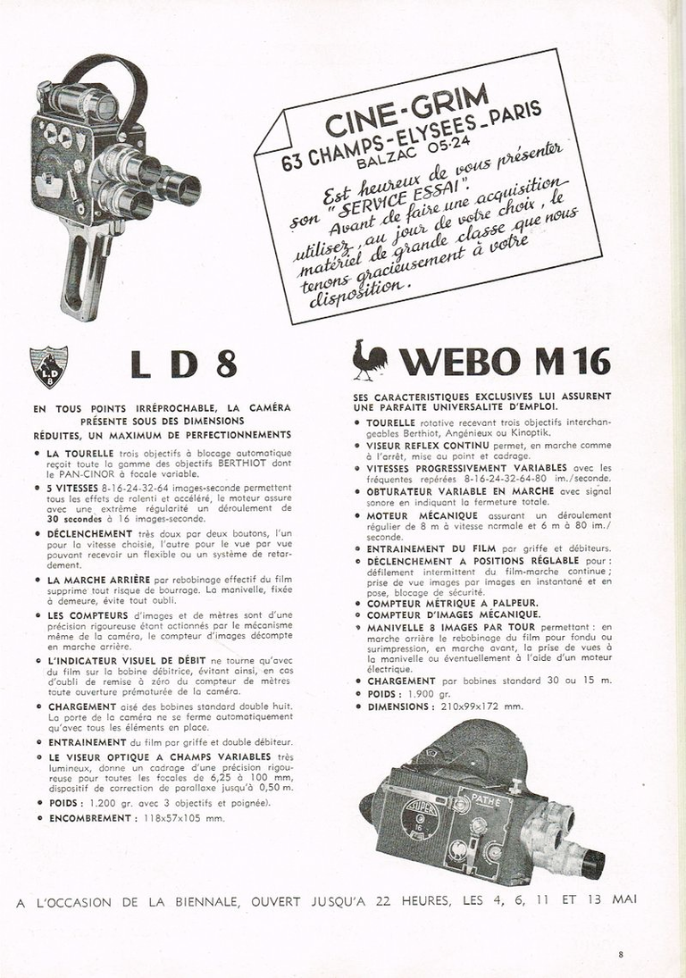 Caméras Pathé Webo M 16 - mai 1955 - Photo-Cinéma