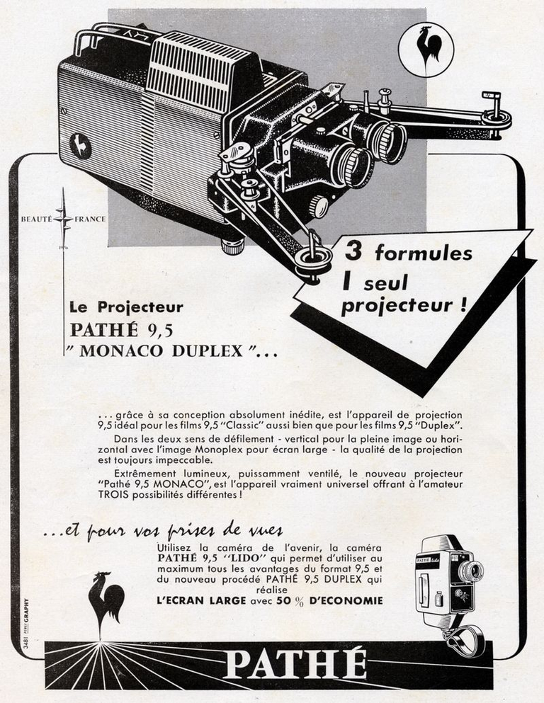 Projecteur Pathé Monaco Duplex 9,5 - Caméras Lido 9,5 et Duplex 9,5 - 1957