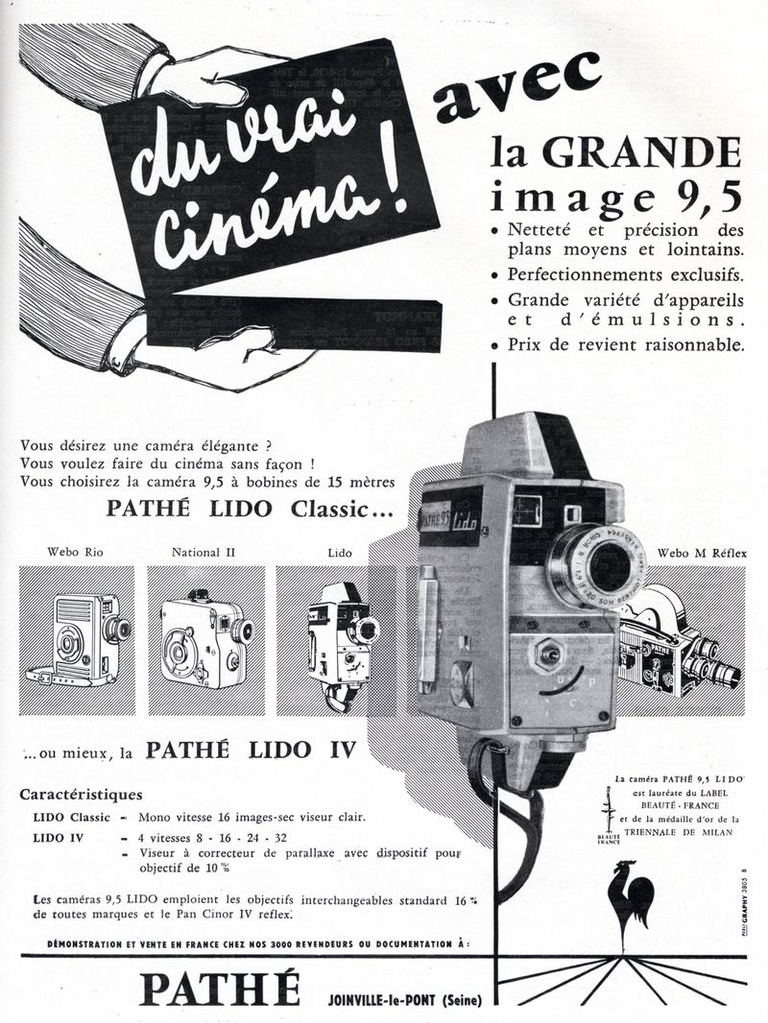 Caméras Pathé 9,5 Lido Classic, Webo Rio, National II, Lido IV - mai 1958 - Photo-Cinéma