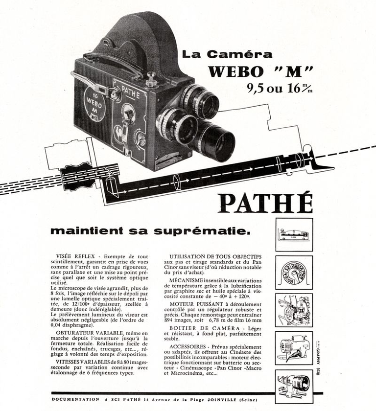 Caméras Pathé Webo M 9,5 mm ou 16 mm - 1958