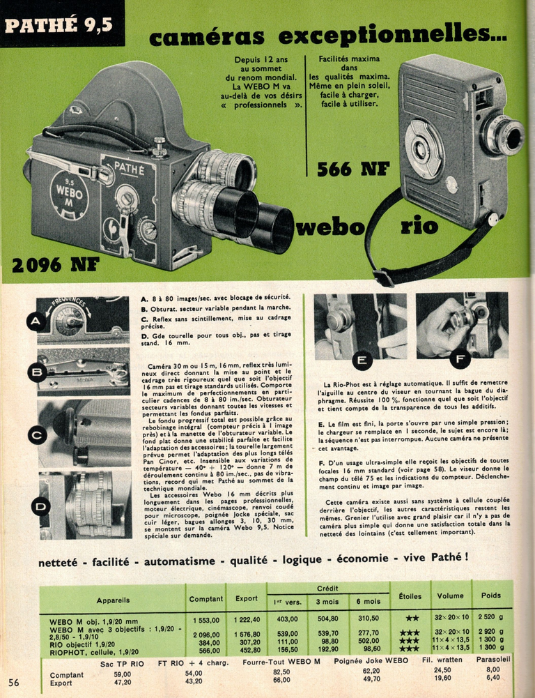 Pathé Webo M, Rio, Rio-Phot - Catalogue Grenier 1960