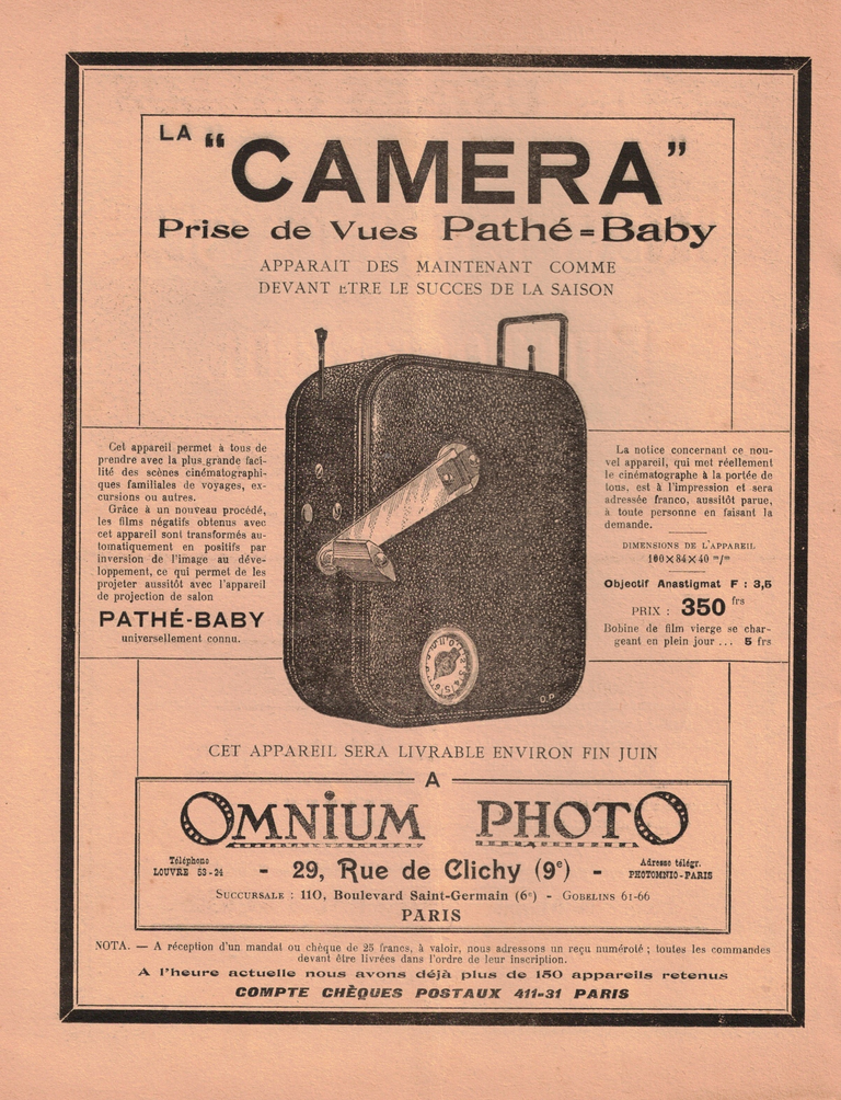 Caméra Pathé-Baby - La revue française de photographie n°79 - 01 avril 1923