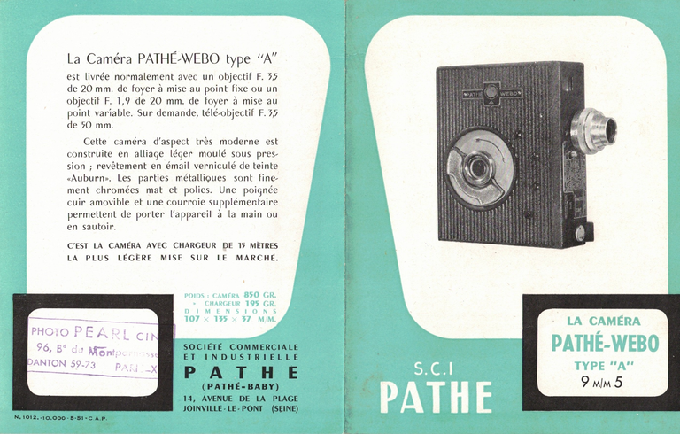 Dépliant Caméra Pathé Webo A - recto - 1946