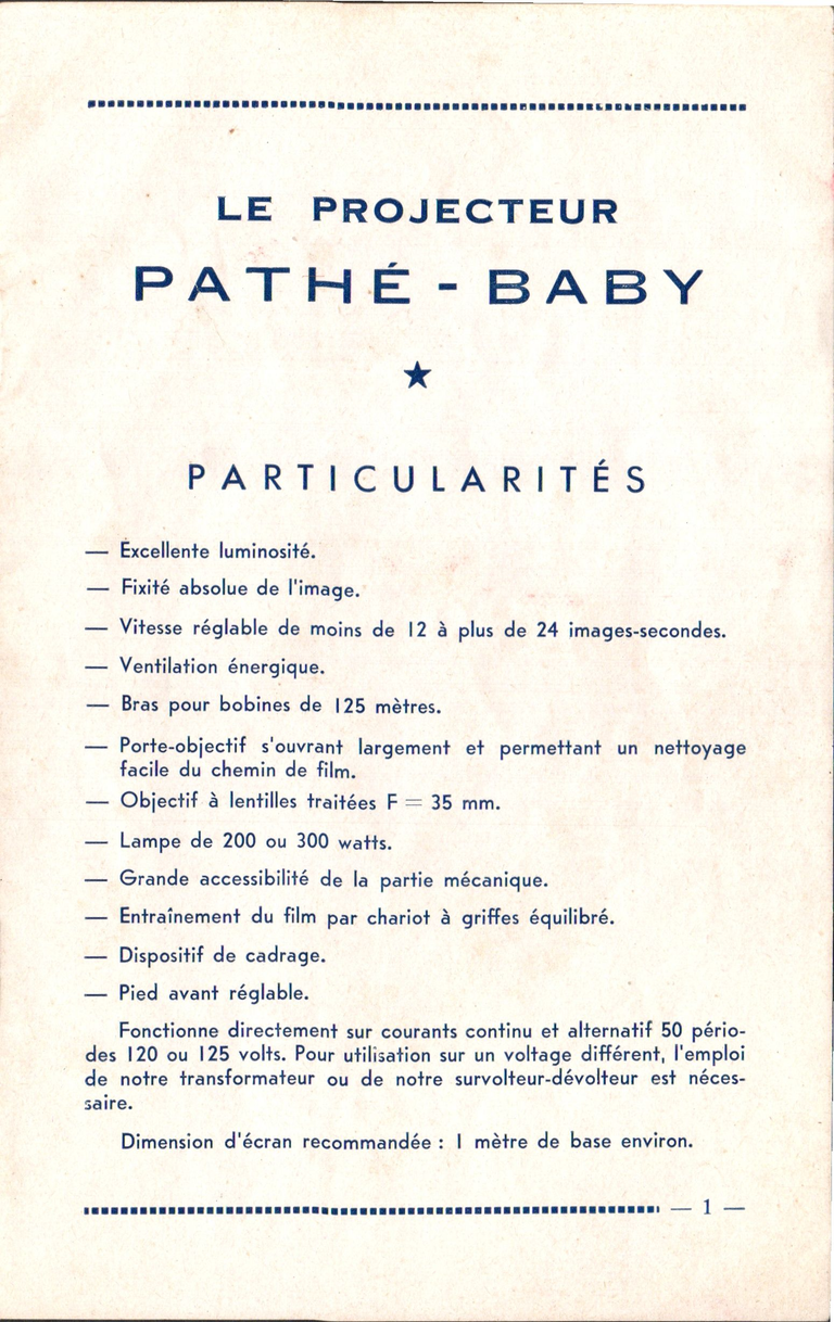 Projecteur Pathé-Baby 53 - Notice 00