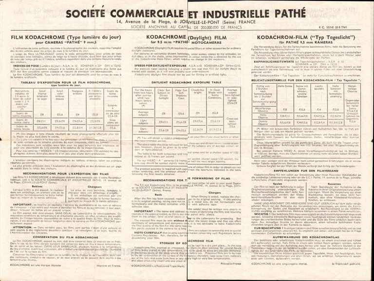 S.C.I.P. - Film Kodachrome pour caméras Pathé 9,5 mm recto