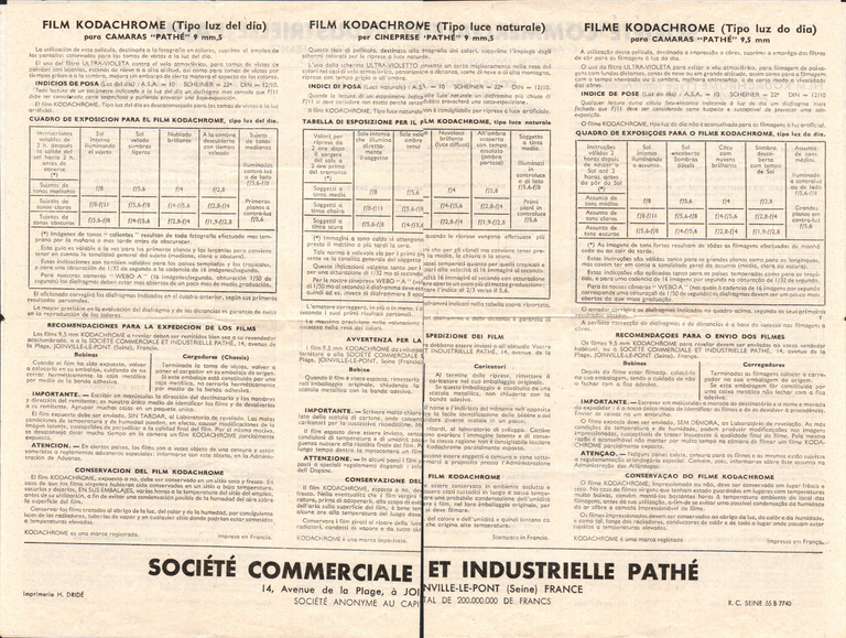 S.C.I.P. - Film Kodachrome pour caméras Pathé 9,5 mm verso