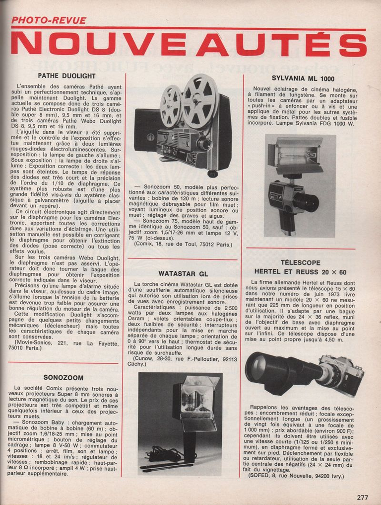 Caméras Pathé electronic Duolight DS 8, Pathé electronic Duolight DS 9,5, Pathé electronic Duolight DS 16 - septembre 1974 - Photo-Revue