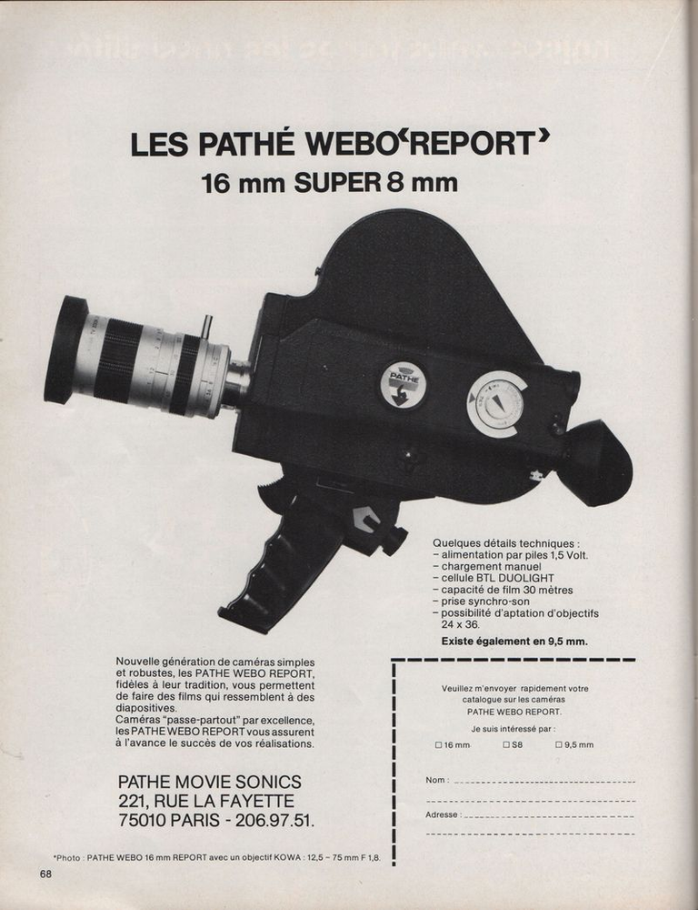 Caméras Pathé Webo Report DS 8, Pathé Webo Report 9,5, Pathé Webo Report 16 - mai 1977 - Photo-Cinéma