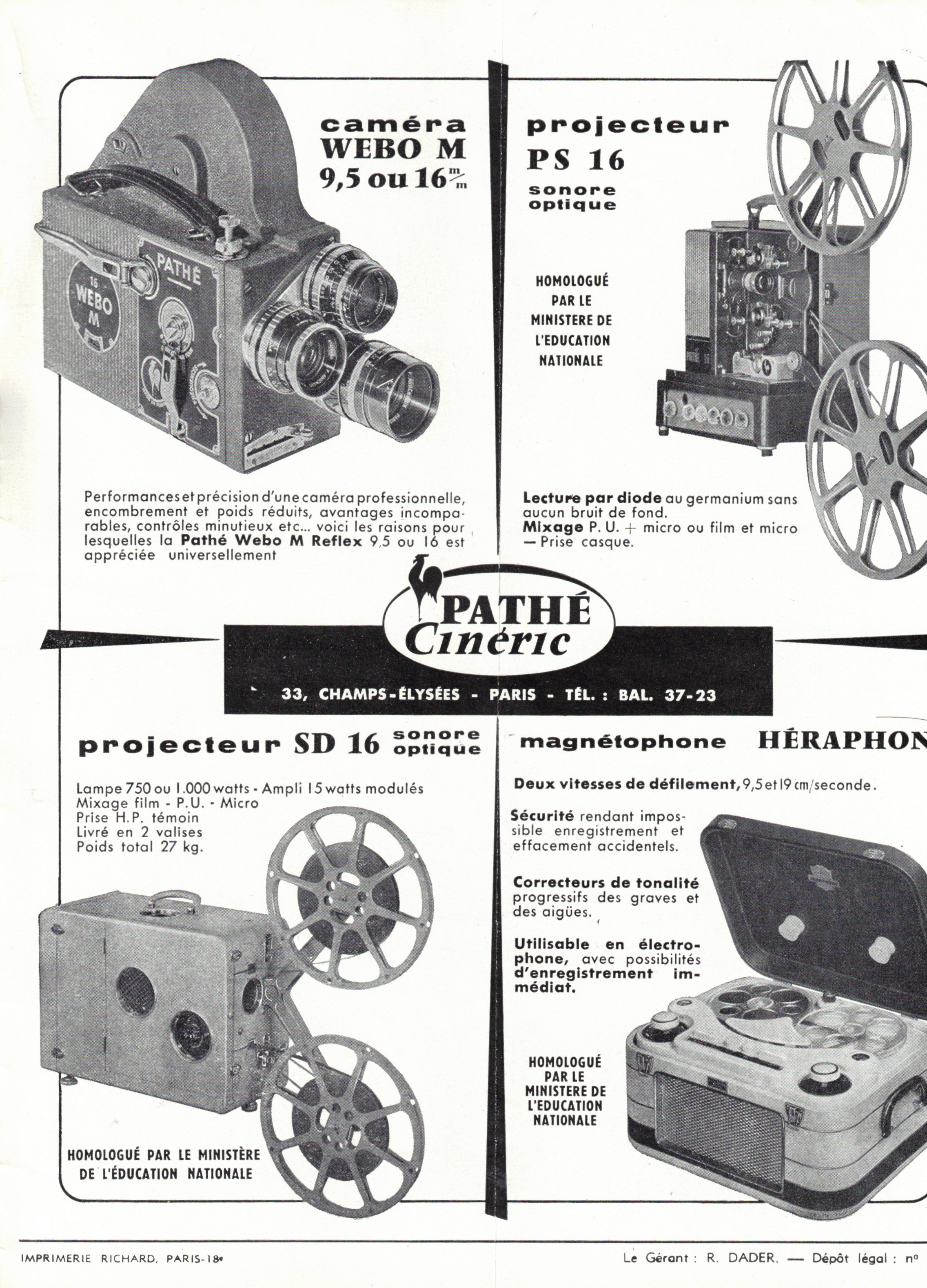 Pathé Webo M, PS 16, SD 16, Héraphone - image et son - mars 1962