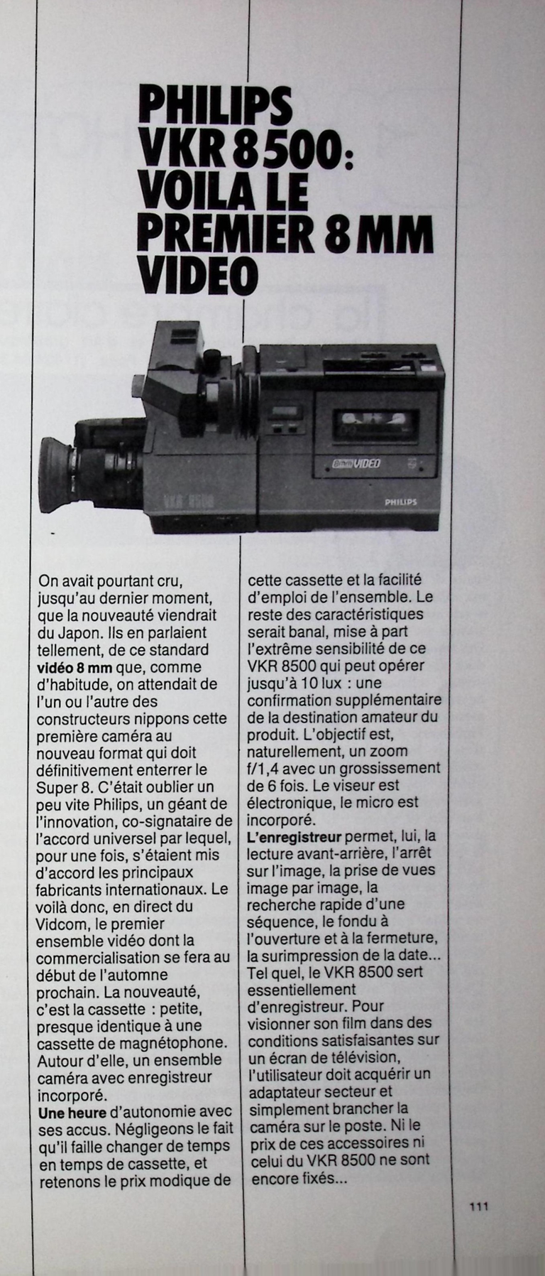 Philips caméscope VKR 8 500 - Photo - novembre 1983