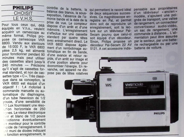 Philips caméscope VKR 6800 - Photo - février 1986
