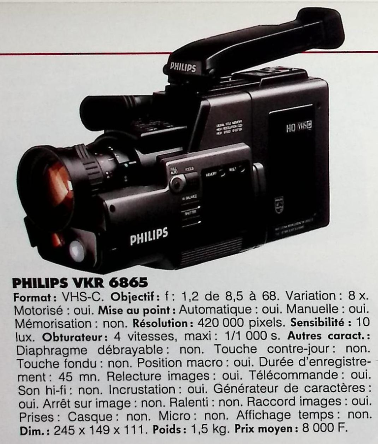 Philips caméscope VHS-C VKR 6865 - Photo - février 1991