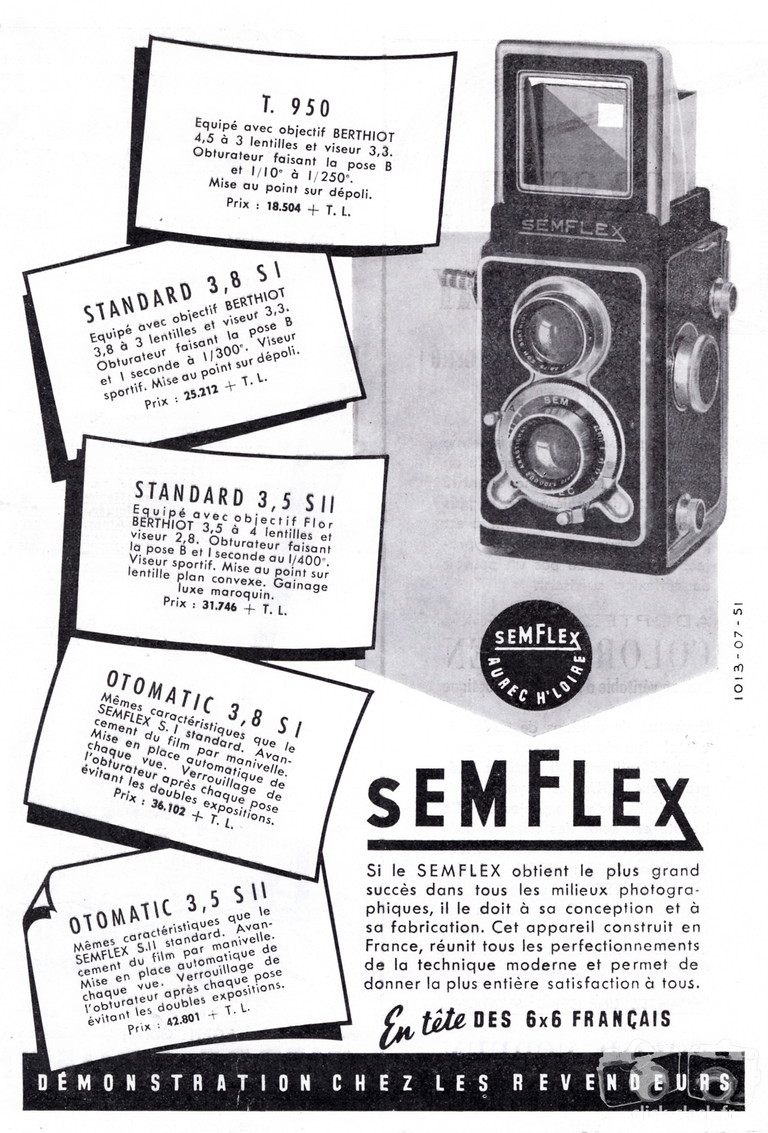 SEM - Semflex T950, Semflex Standard 3,8 S I, Semflex Standard 3,5 S II, Semflex Otomatic 3,8 S I, Semflex Otomatic 3,5 S II - 1951