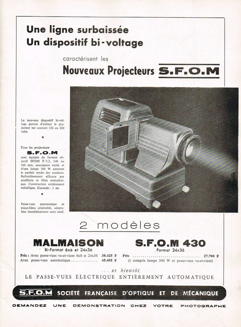 SFOM - Projecteur SFOM - novembre 1957 - Photo Cinéma