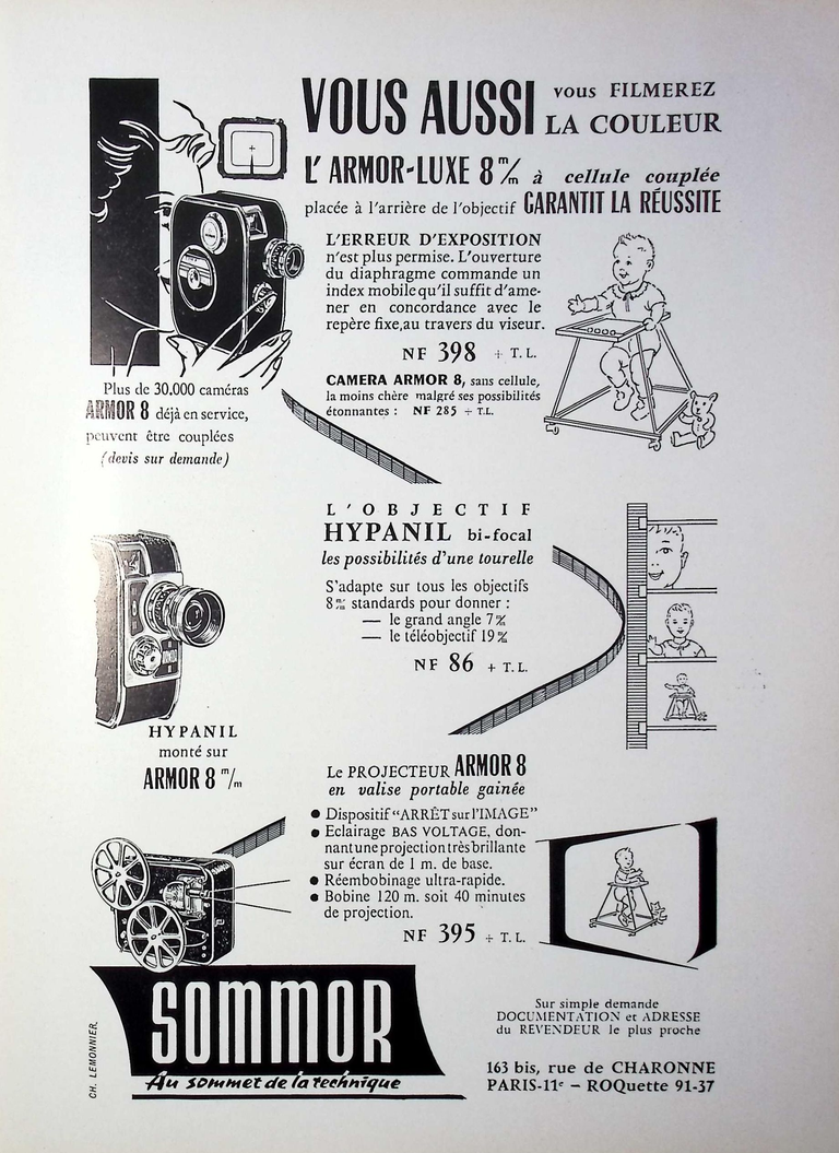 Sommor - Caméra Armor-Luxe, Objectif Hypanil, Projecteur Armor 8 - mars avril 1960 - Caméra huit n°15