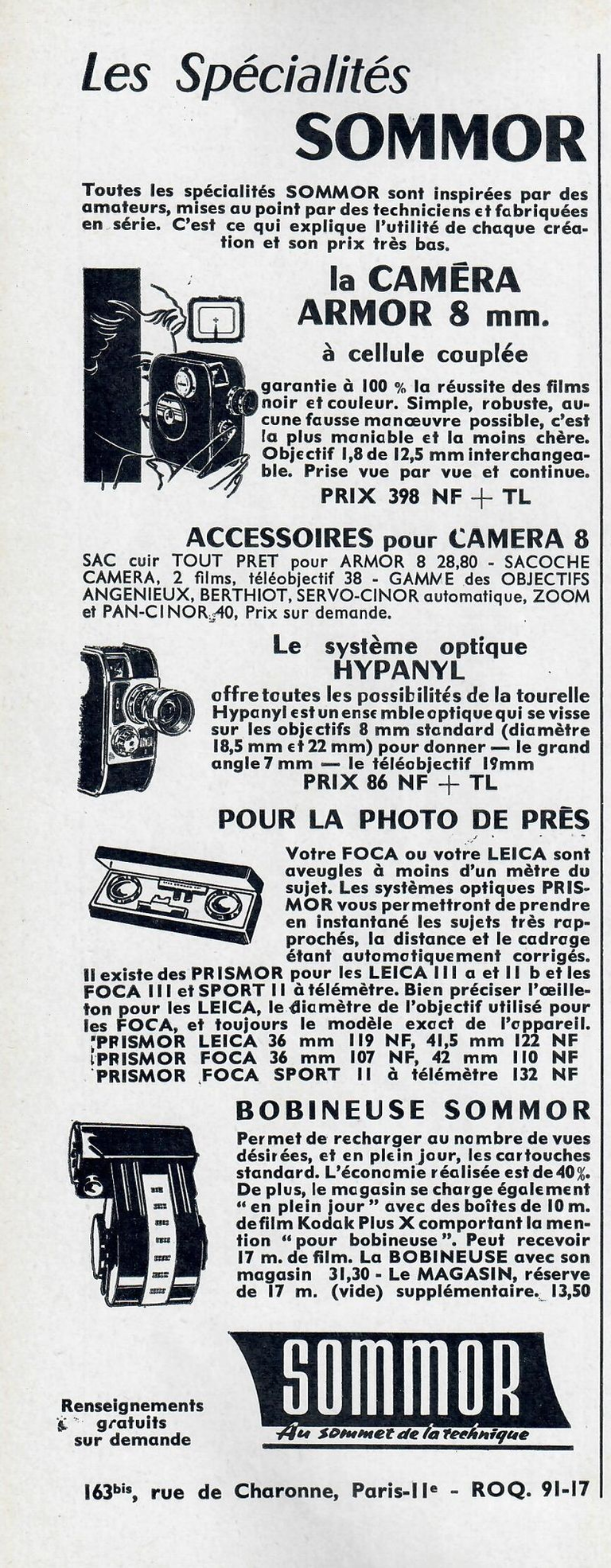 Sommor Armor 8mm, Hypanyl, Prismor, bobineuse - Photo Cinéma - mars 1961