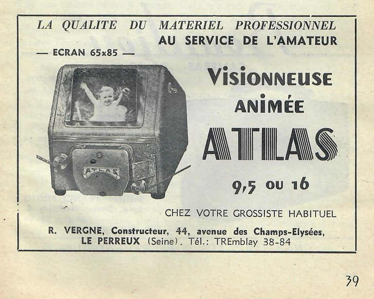 Vergne - Visionneuse animée Atlas 9,5 ou 16 mm - mars 1953