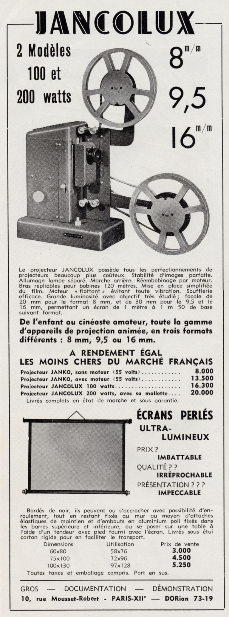 Publicité Jankolux 9,5 mm 1956