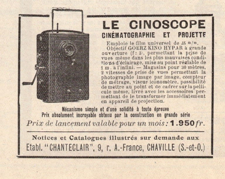 Etablissements Chanteclair - Le Cinoscope - La revue française de photographie n°210 - 15 septembre 1928
