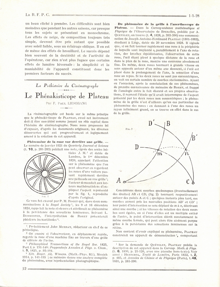 Le Phénakistiscope de Plateau  La revue française de photographie n°193 - 01 janvier 1928 - page 1