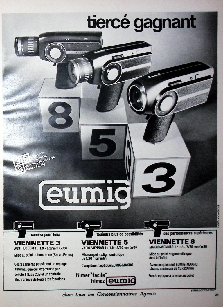 Eumig - Caméra Viennette 3, Viennette 5, Viennette 8 - Photo - mai 1970