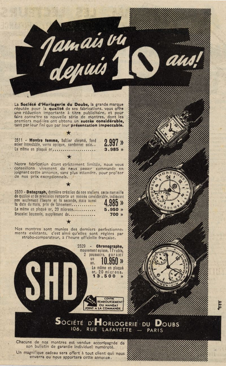 Alsaphot - La SHD : Société Horlogère du Doubs qui a revendu des appareils photo Alsaphot - 1950