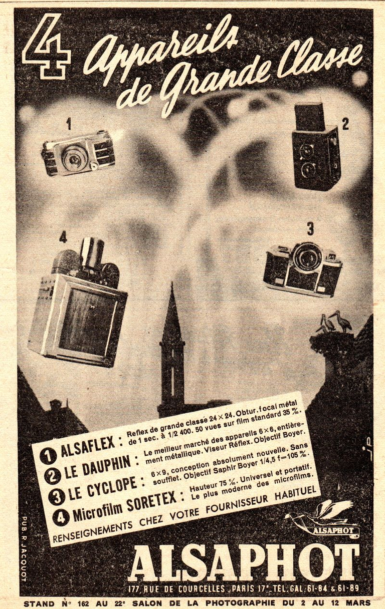 Alsaphot - L'Alsaflex 24 x 24, Les Dauphin 6 x 6, Le Cyclope 6 x 9, Microfilms SORETEX - mars 1951 - Sciences & Vie