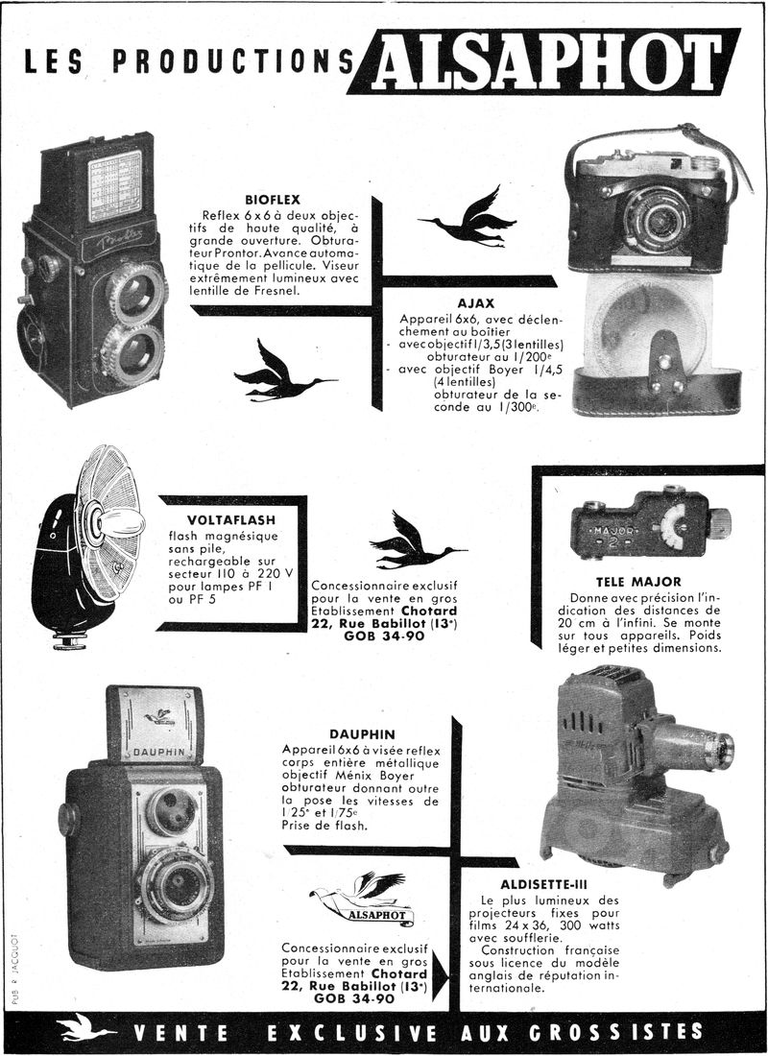 Alsaphot - Le Bioflex, L'Ajax, Le Voltaflash, Le Télé Major, Le Dauphin, l'Aldisette III - mars 1958 - Photo-Cinéma