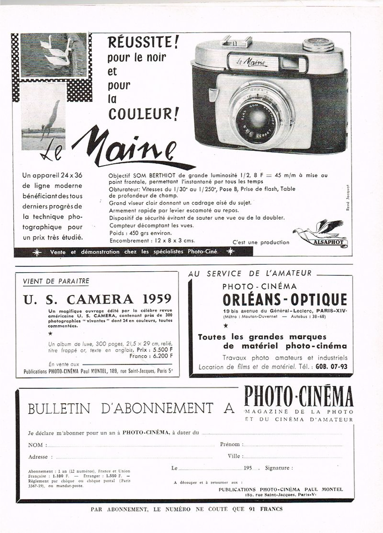 Alsaphot - Le Maine - juin 1959 - Photo-Cinéma