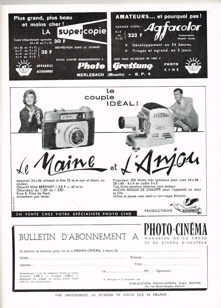 Alsaphot - Le Maine, L'Anjou - octobre 1959 - Photo-Cinéma