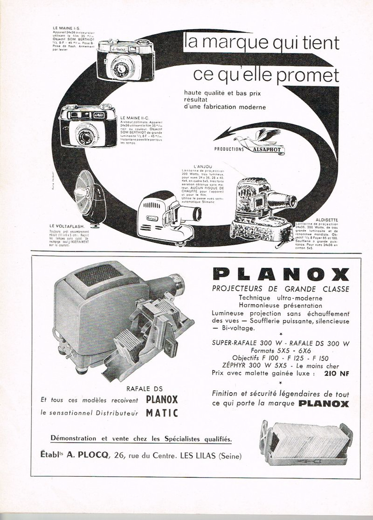 Alsaphot - Le Maine Is, Le Maine IIc, Le Voltaflash, L'Anjou, L'Aldisette - novembre 1960 - Photo-Cinéma