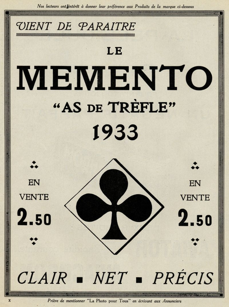 As de Trèfle - Mémento - 1933