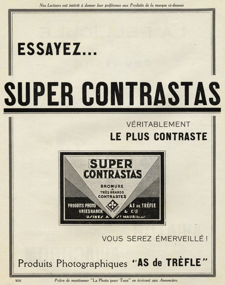 As de Trèfle - Papier photographique Super Contrastas - 1933