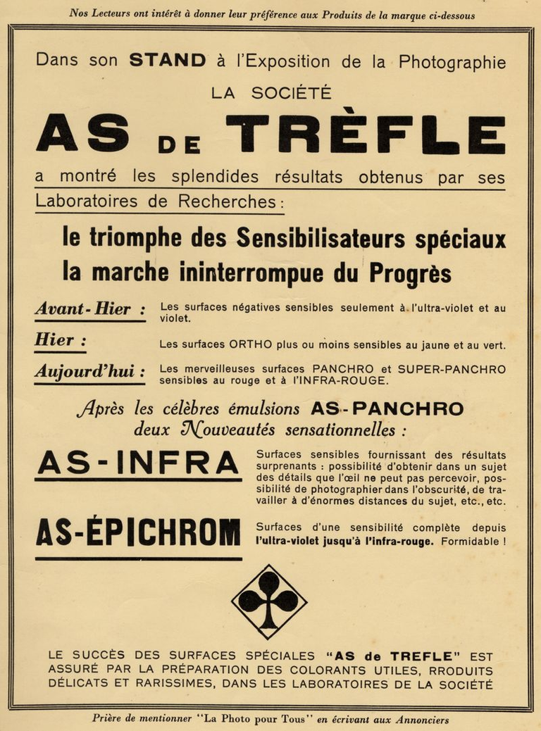 As de Trèfle - Pellicule As-Panchro, As-Epichrom - 1937