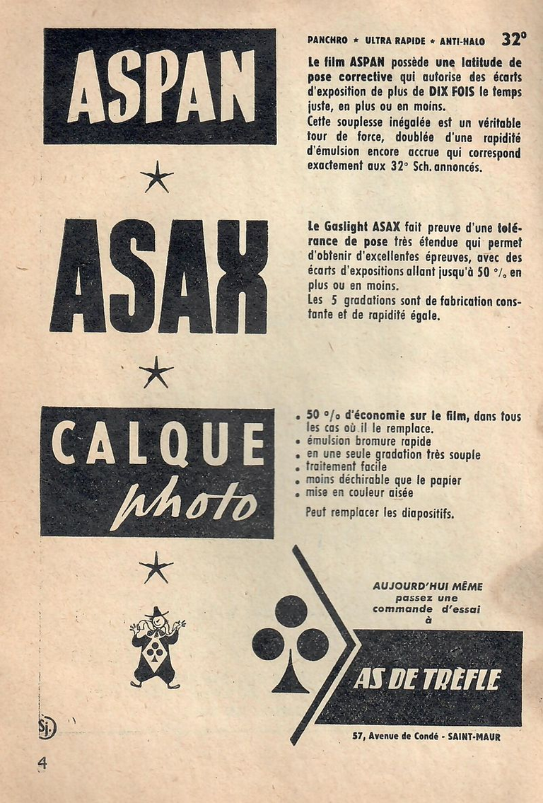 As de Trèfle - Pellicule Aspan, Papier Asax, Calque photo - mai et juin 1951
