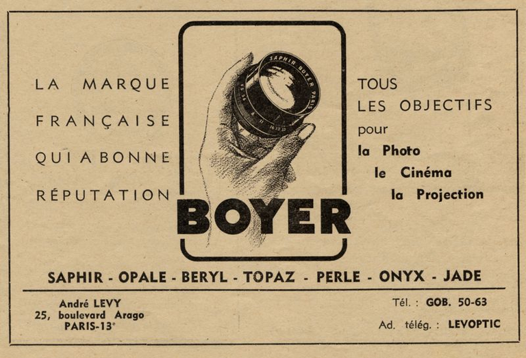 Boyer - objectifs Saphir, Opale, Beryl, Topaz, Perle, Onyx, Jade - 1949