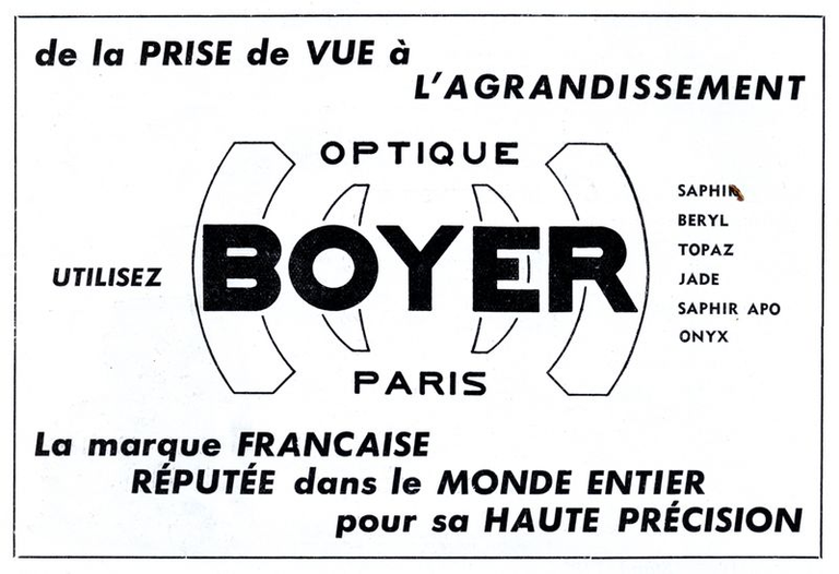 Boyer - objectifs Saphir, Beryl, Topaz, Jade, Saphir Apo, Onyx - 1950
