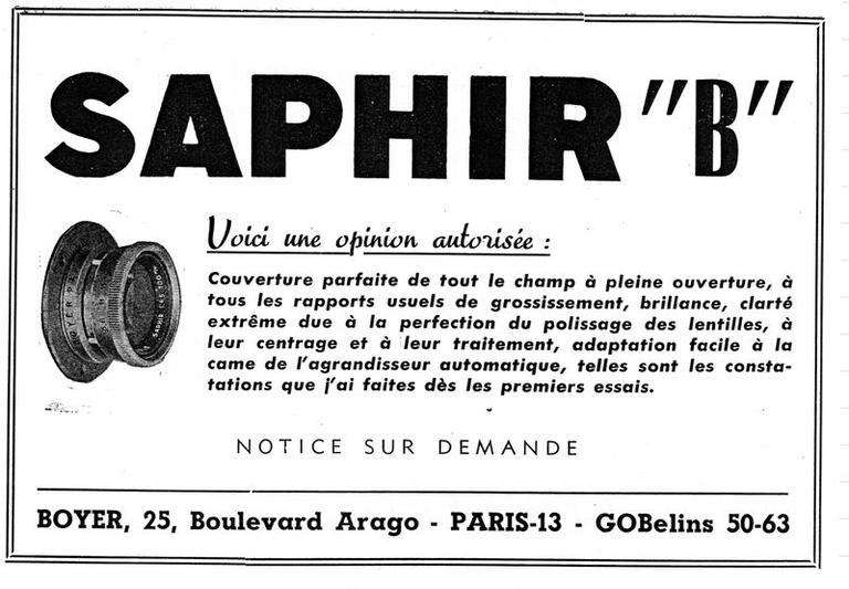 Boyer - objectifs Saphir B - juin 1951 - Photo-Cinéma