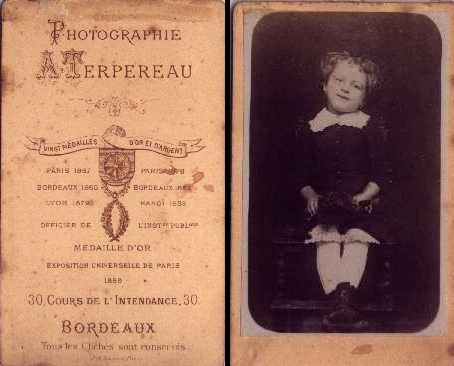 Bordeaux - A. Terpereau - Photographie A. Terpereau - Vingt médailles d'or et d'argent - Médaille d'Or Exposition Universelle de Paris 1889 - 30 cours de l'Intendance - Bordeaux