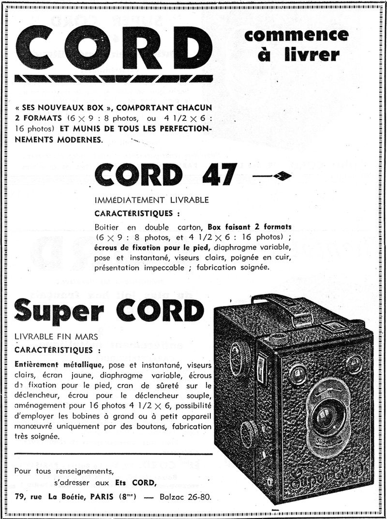 Cord - Cord 47, Super-Cord - janvier 1947 - Photo Cinéma