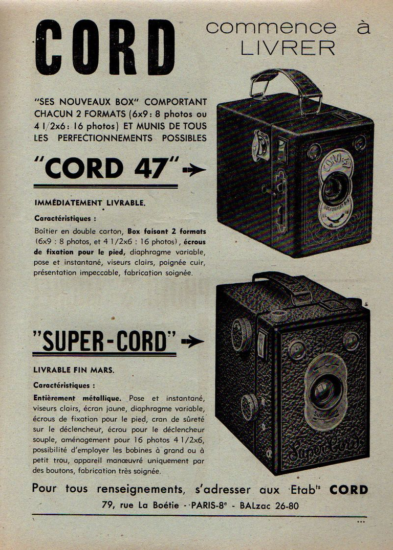 Cord - Cord 47, Super-Cord - mars 1947 - Photo Cinéma