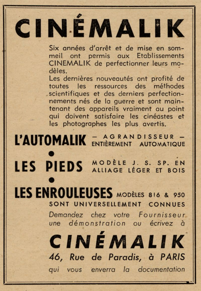 Couffin - Ciné-Malik - juin 1946 - Photo Cinéma